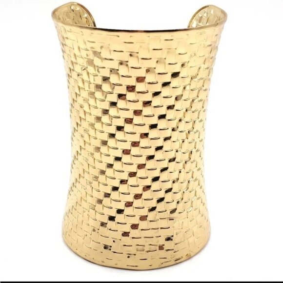 Golden Mosaic Pattern Wide Opening Metal Cuff BangleTibetan Bracelet - Picture 5 of 5